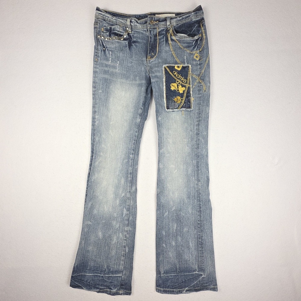 Akademiks Vtg Y2K Women's Jeans Flared‎ AKDMKS Denim Sz 30 Blue Low-Rise Hip-Hop